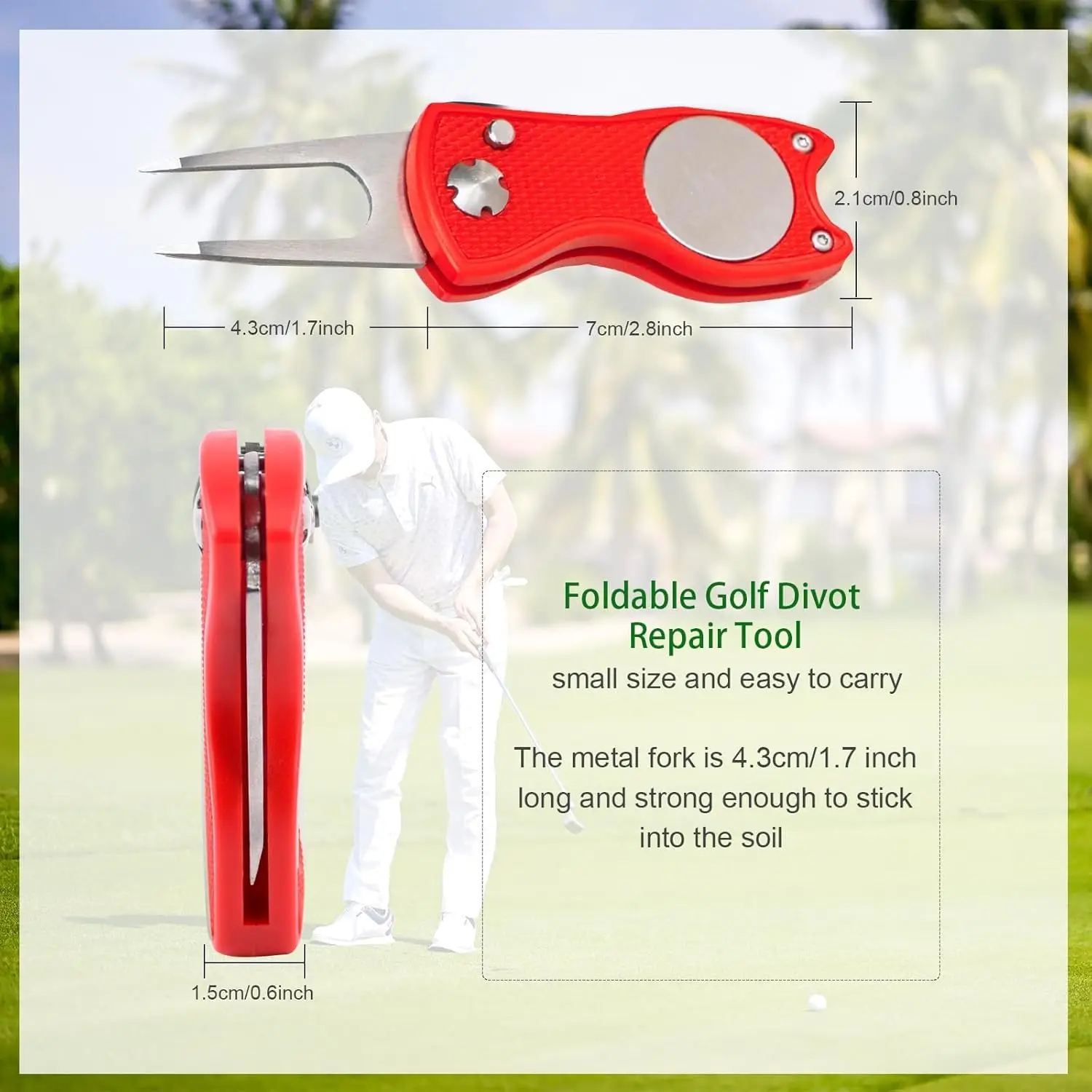 Stainless Steel Golf Divot Repair Switchblade Tool Pitch Groove Cleaner Magnetic Golf Pitchfork Putting Green Fork Golf Training