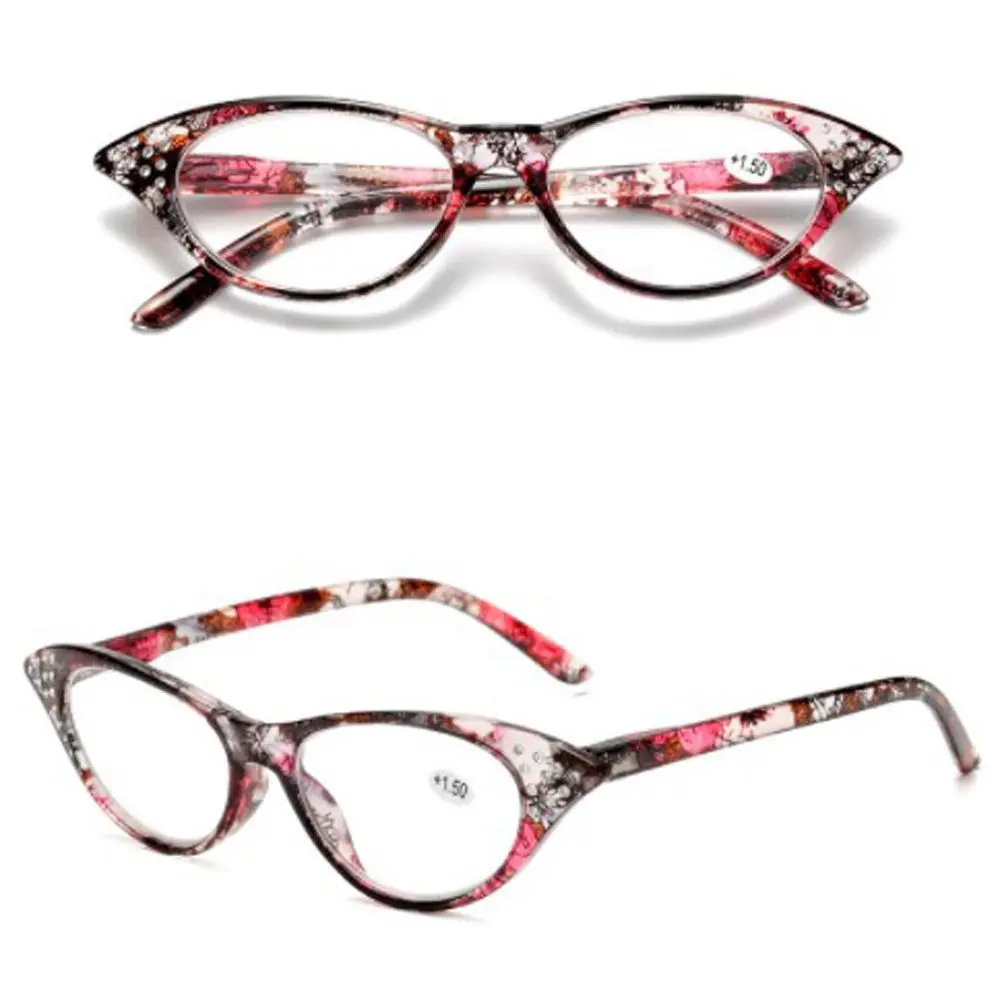 Floral Rhinestones Vision Care Cat Eye Frame Women Reading Glasses Presbyopia Glasses Hyperopia Eyewear Computer Eyeglasses