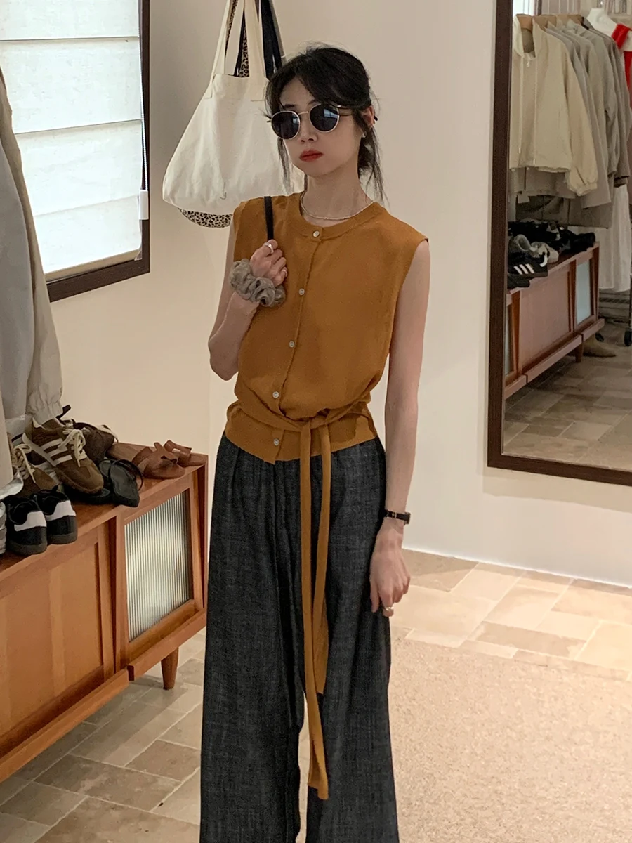 

Женская майка BRIVIN в корейском стиле, однотонная, приталенная, повседневная, летняя, новинка, модный женский жилет