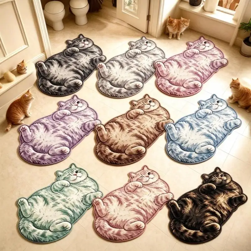 Cute Cartoon Lazy Cat-shaped Rug Fun Creative Home Decor For Bedroom Beside Floor Mat Entrance Bathroom Washable Soft Carpet