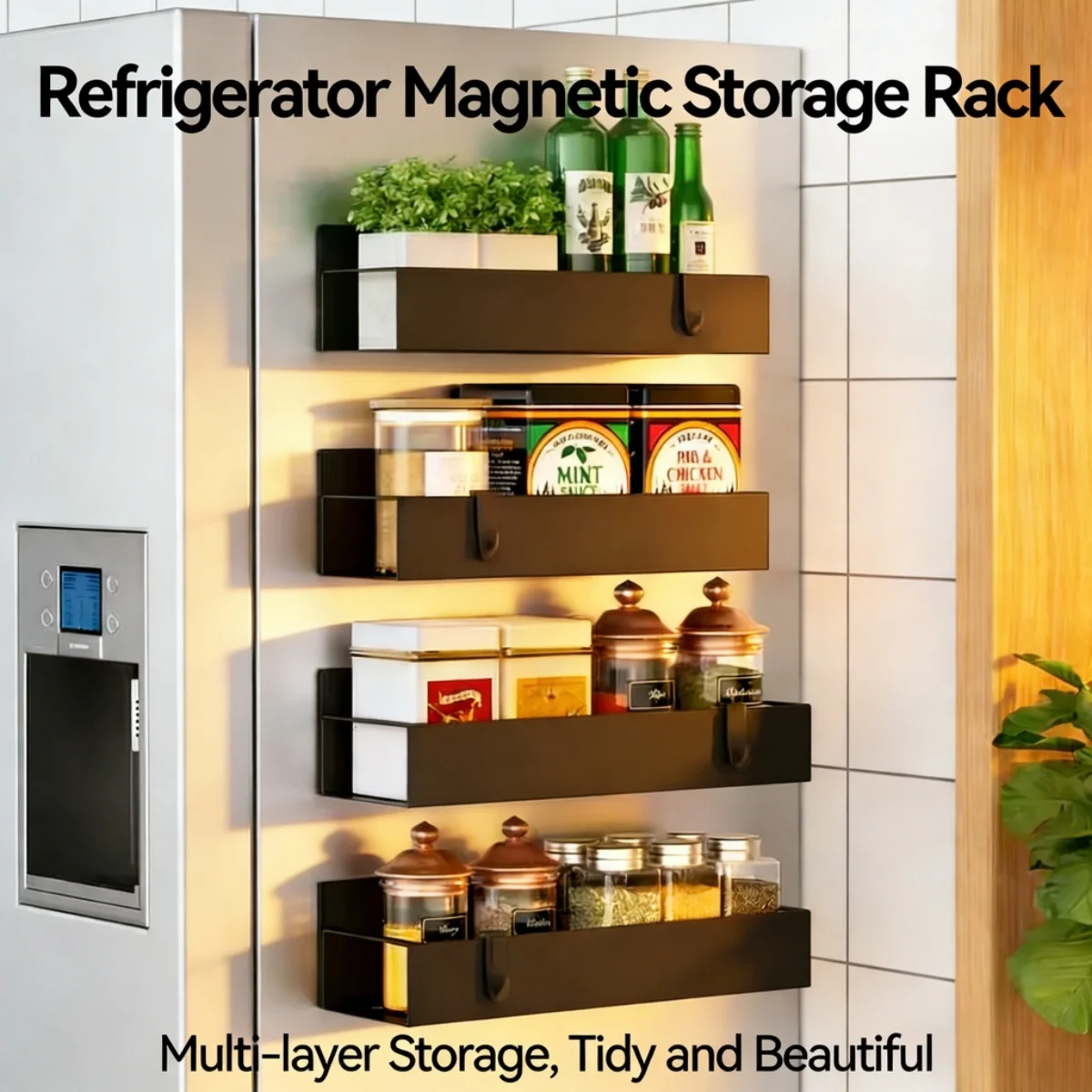 

Магнитная полка-органайзер для специй на холодильник и духовку – прочная черная полка для хранения на холодильнике с мощными магнитами, без сверления