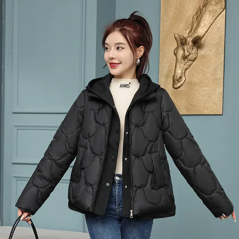 Winter Jackets for Women 2023 New Fashion Fake Two Pieces Short Parkas Korean Style Winter Women's Cold Coat Hooded