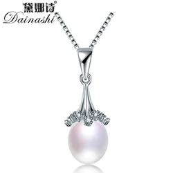 High Quality 925 Sterling Silver Zircon Pendant Necklace 100% Genuine Natural Freshwater Oval Pearl Necklace(No Chain)
