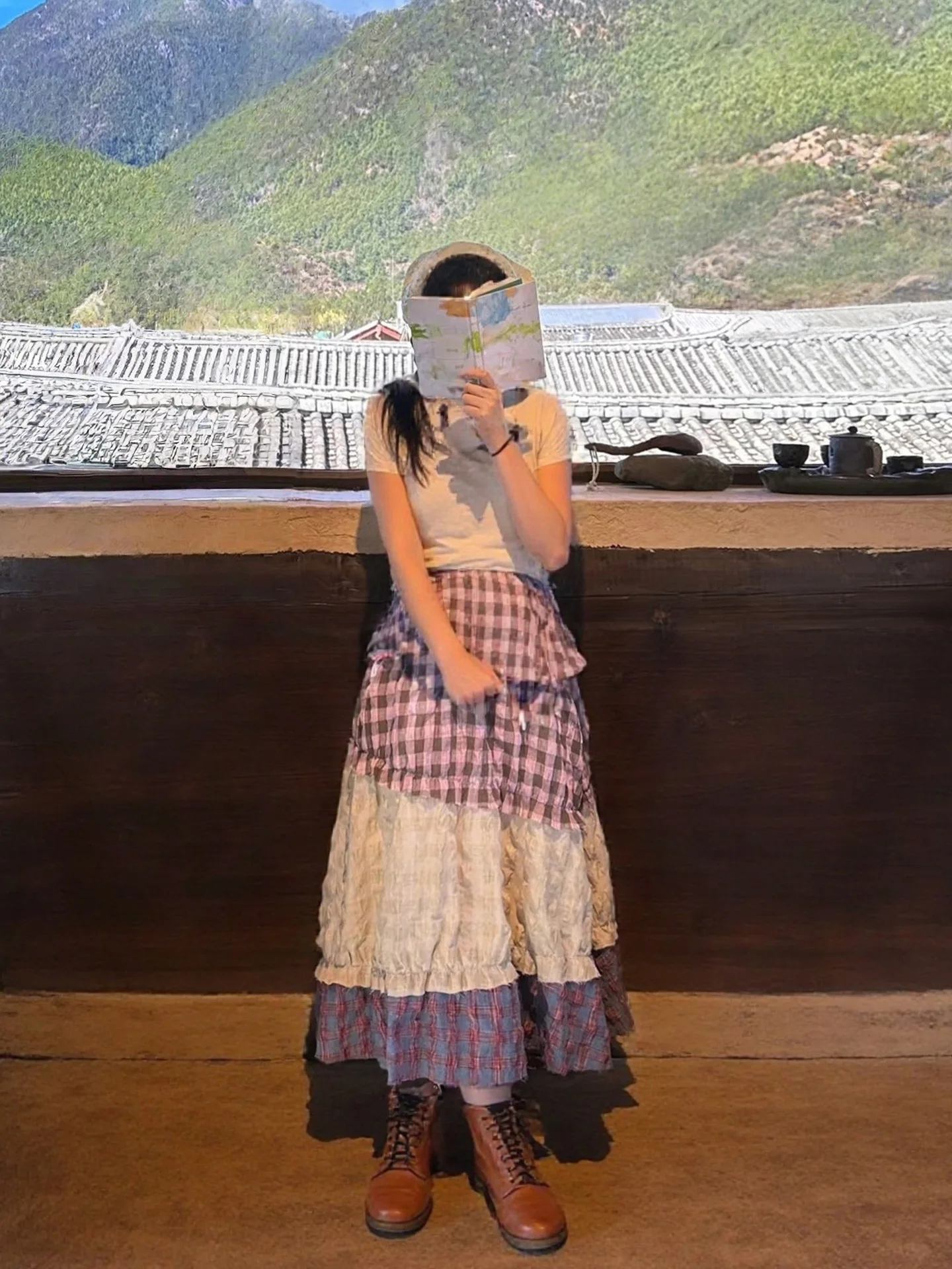 Harajuku Retro Plaid Patchwork Colorful A-line Skirt Women Spring Elastic Waist Asymmetric Tiered Cake Skirt Preppy Flared Midi
