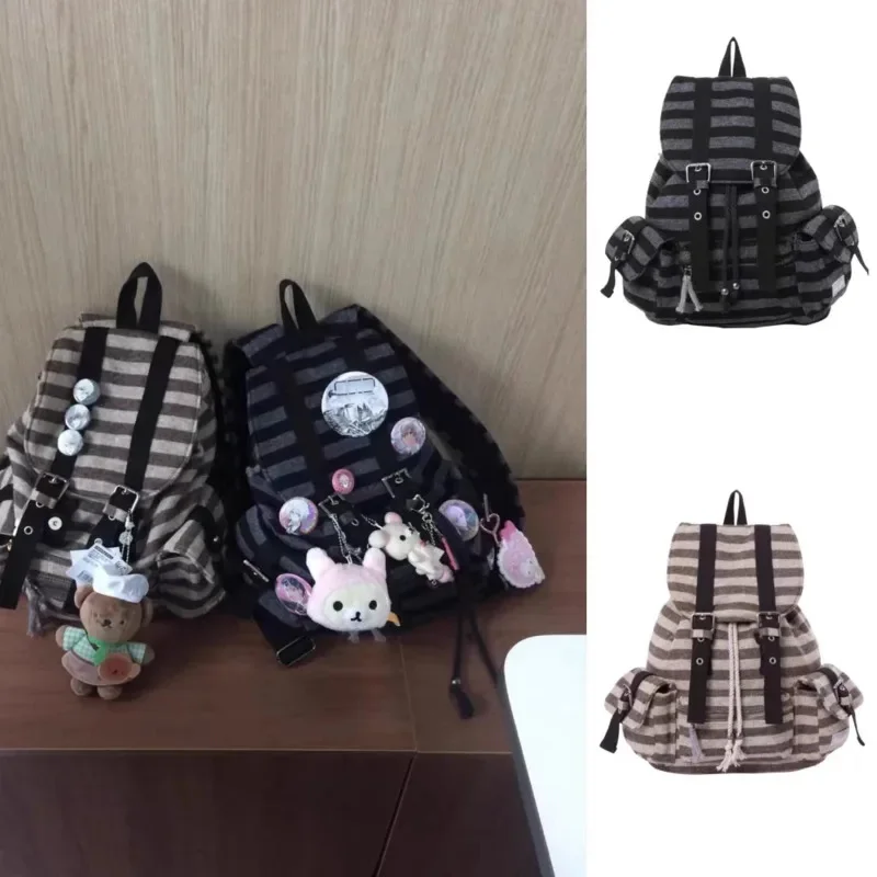 Striped Backpack Jeans Same Japanese And Korean Functional Casual Plaid Backpack Large Capacity Couple Crossbody Bag Backpack