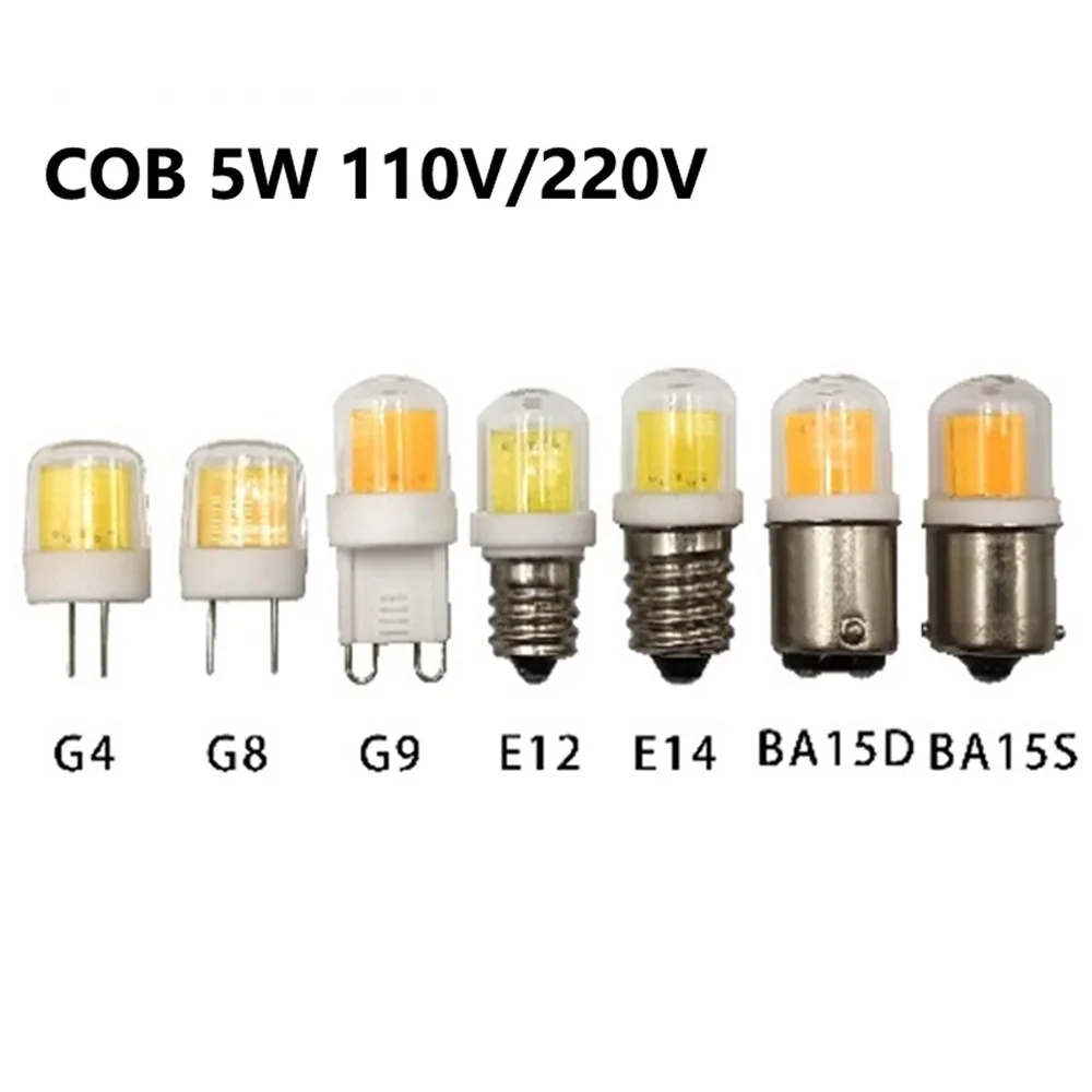 

5PCS Dimmable G4 G8 G9 E11 E12 E14 BA15D Small LED Light bulb Source 5W COB 110V 220V LED CORN LMAP