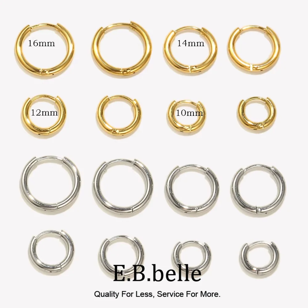 E.B.belle 10mm 12mm 14mm 16mm Basics Small Hoop Earring Huggies Earrings For Girl Women Gold Plated Stainless Steel Earring