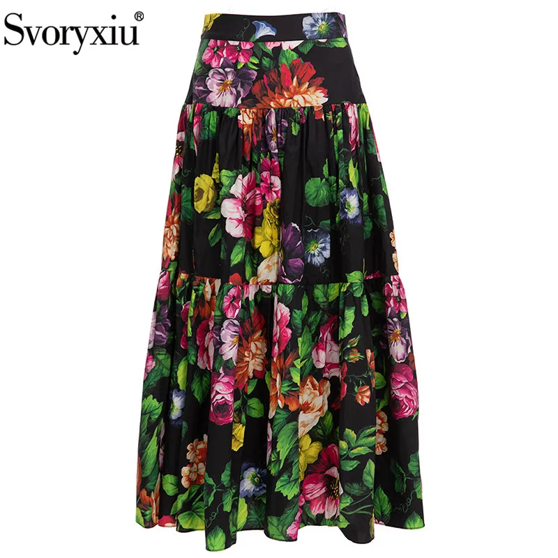 

Svoryxiu Autumn Designer Fashion Runway Vintage Flowers Print Cotton Half Skirt Women's High Waist Slim Straight Half Skirt