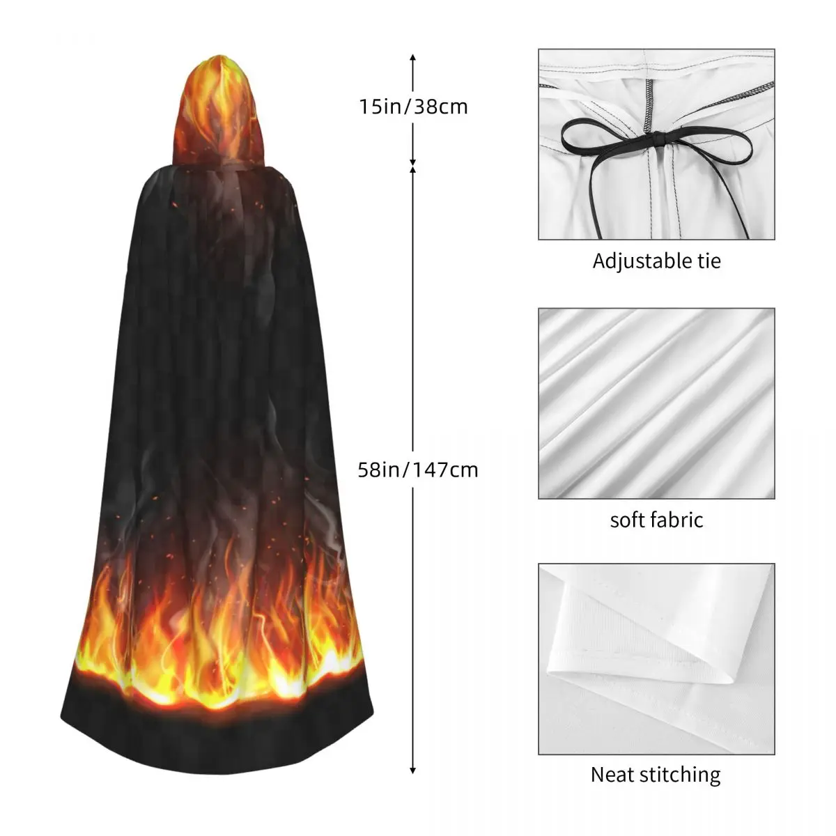 Fire Unisex Witch Party Reversible Hooded Adult Vampires Cape Cloak