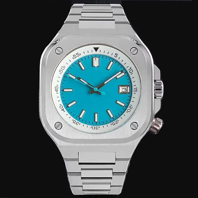 

Tandorio New 42mm Square NH35A Automatic Watches for Mens Sapphire Glass 10ATM Vintage Light Blue Sunburst Luminous Dial
