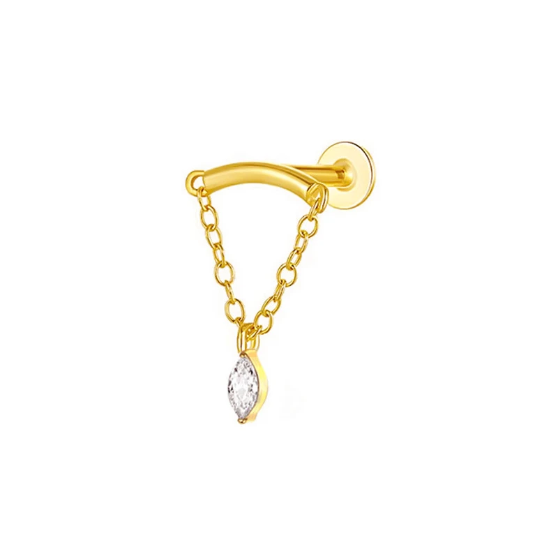 Titanium Piercing Labret Stud with CZ Flower Pendant Chain