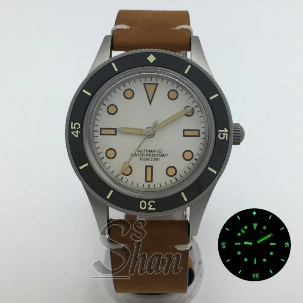 40mm メンズ ヴィンテージ ダイビングウォッチ ドーム型サファイアガラス レザーストラップ NH35 PT5000 防水 機械式自動巻き腕時計