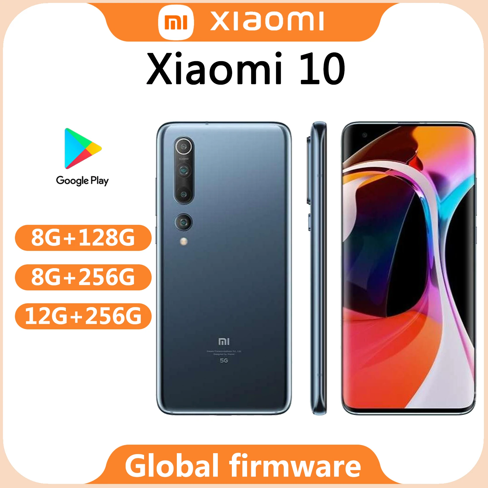 Xiaomi 10 5G Smartphone, Firmware Global, Snapdragon 865, Bateria 4780mAh, Câmera 108MP, Android, Sem Fio, Telefone usado