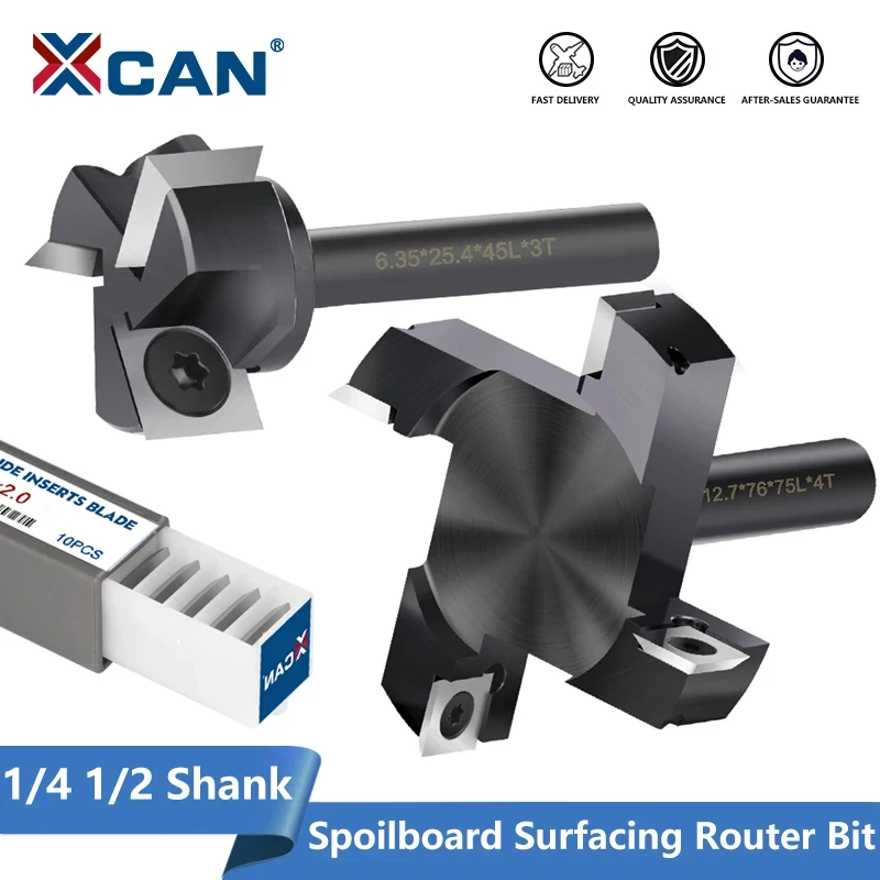 

XCAN Wood Planer Bit 4 Flute 1/4 1/2 Shank Spoilboard Surfacing Router Bit With Carbide Insert Slab Wood Milling Cutter