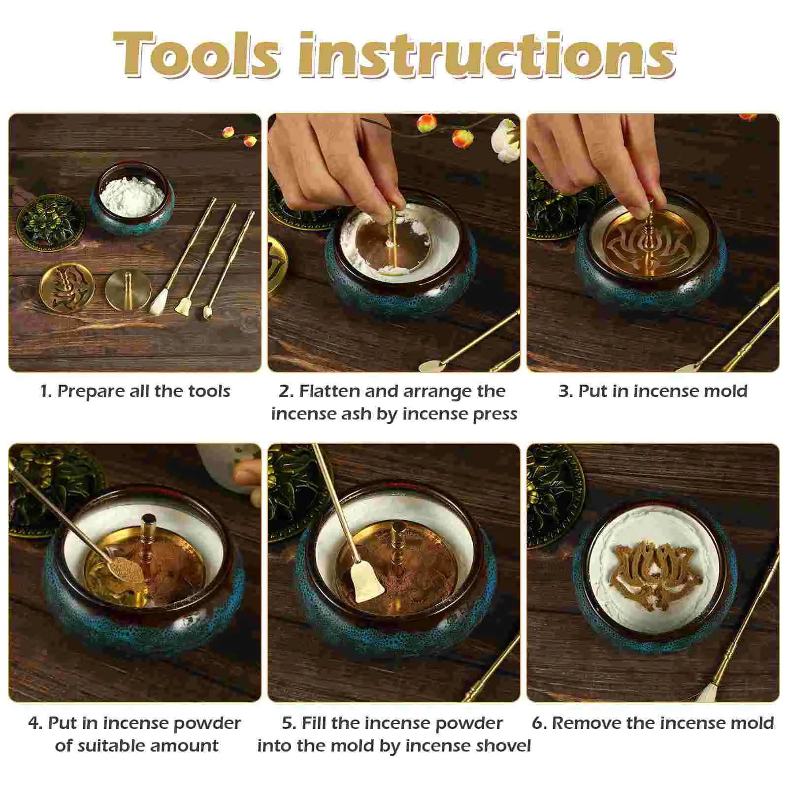 Incense Holder Kit Cone Burner Tools Making Brass Mold Chinese Ceremony Spoon Press Set Brush Diy Molds Seal Insence Sticks