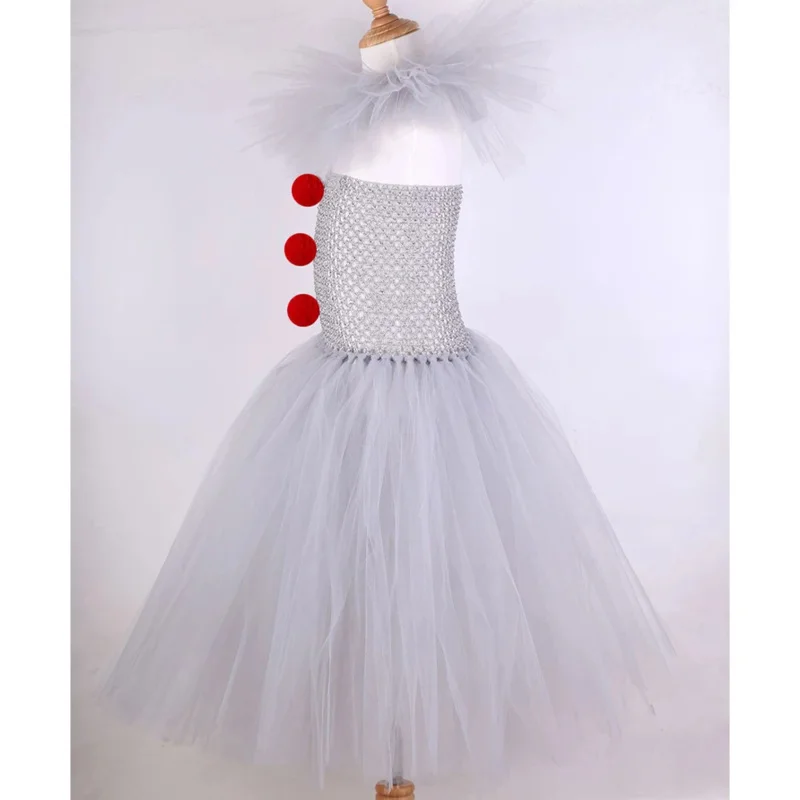Bear's Den Halloween Girls Pennywise Tutu Kids Cosplay Scary Gray Clown Costume Girl Performance Dress Up Masque New 2025