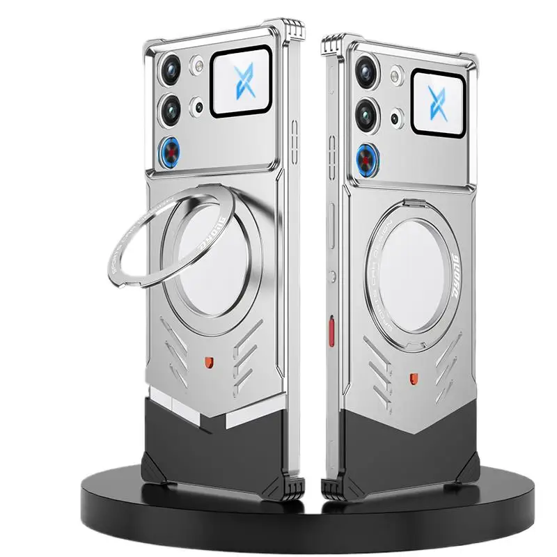 

360 ° Вращающийся кольцевой держатель, безрамный алюминиевый металлический чехол с рассеиванием тепла для ZTE Nubia Red Magic 10S Pro + 10 Pro PIus Case