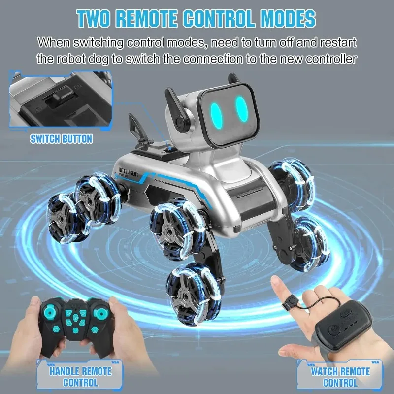 Robot Dog, auto RC Stunt per cani telecomandate da 2,4 Ghz con musica e luce, regali di compleanno per adulti