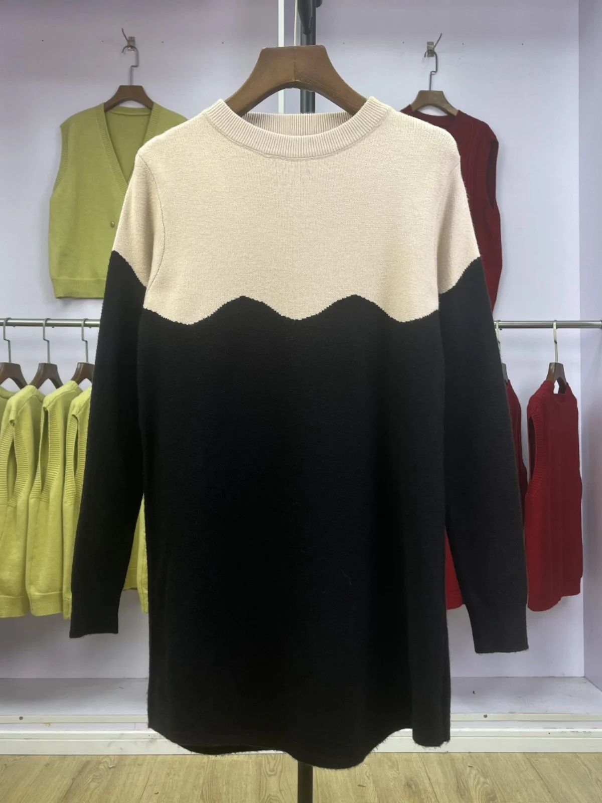 Thiened 중간 길이 니트 스웨터 여성용 루즈핏 Dr-Sle 탑 캐주얼 레이지 슬레 컬러 콜리온 가을 따뜻한 스웨터