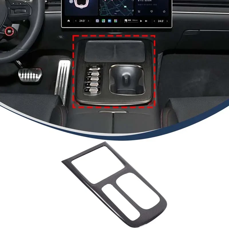 For XIAOMI SU7 2024-2025 Real Carbon Fiber Car Central Control Gear Shift Stalls Teacup Panel Cover Interiors Car Accessories