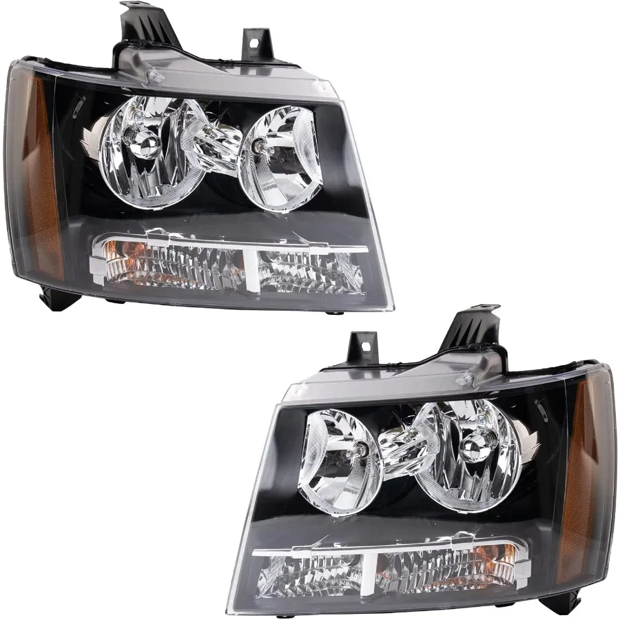 

Комплект фар в сборе из 2 предметов, галогенная хромированная рамка со стороны водителя и пассажира, совместимый с Chevrolet Chevy Tahoe Suburban 1500