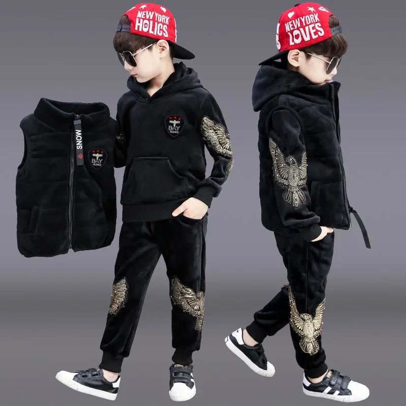 

Boys Suits Vest+Sweatshirts +Pants 3PCS/Sets 2023 Cartoon Warm Thicken Winter Autumn Plus Size Children Clothing