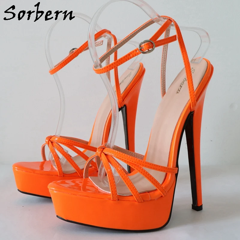 Sorbern Noen Orange Fetish Sandals Women Thin Straps Slingback Pointed Toe Summer Shoes High Heel Stilettos Sissy Girls Shoes