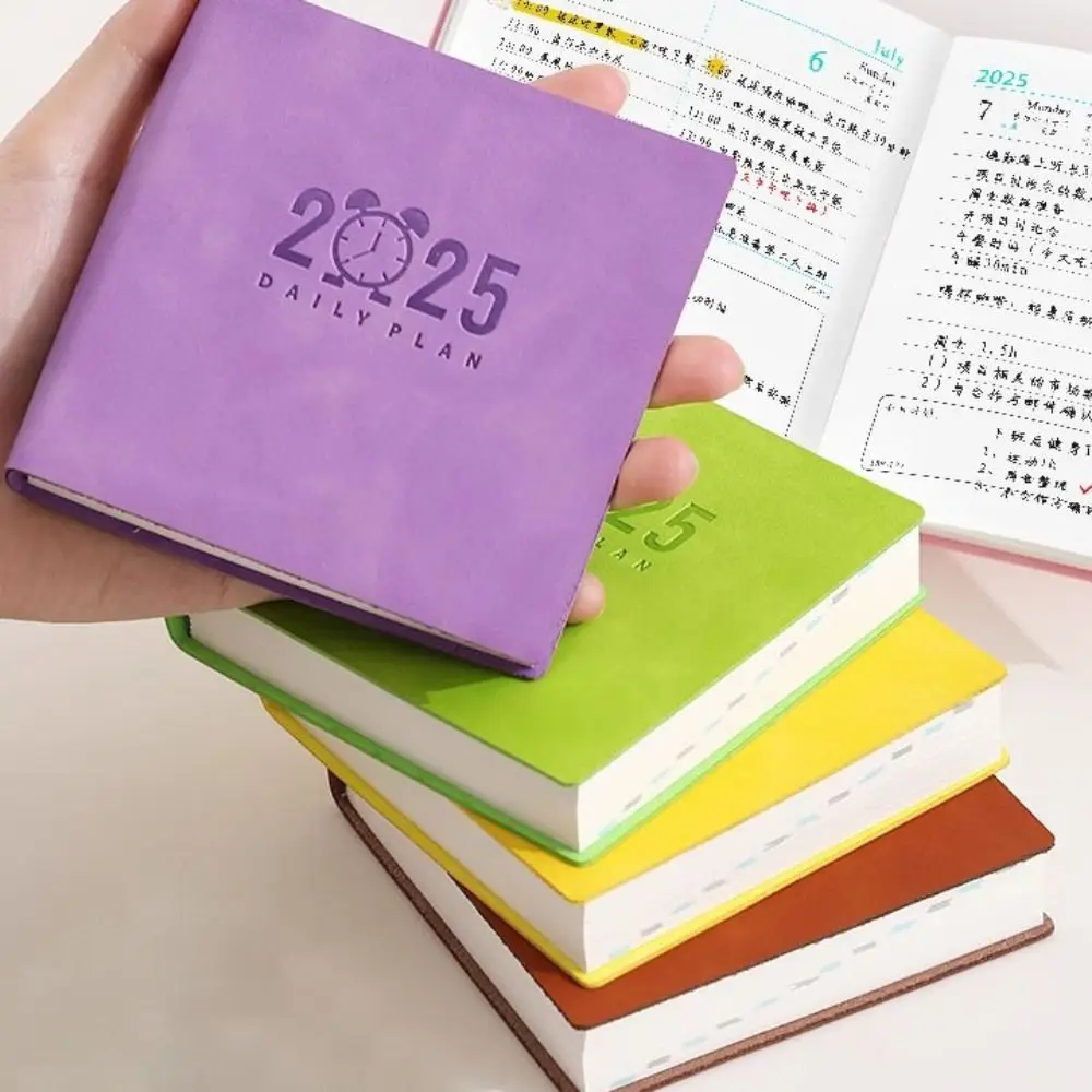 

Portable Mini 2025 Notebook Time Management Square Pocket Schedule Book PU Leather Efficiency Daily Planner Office