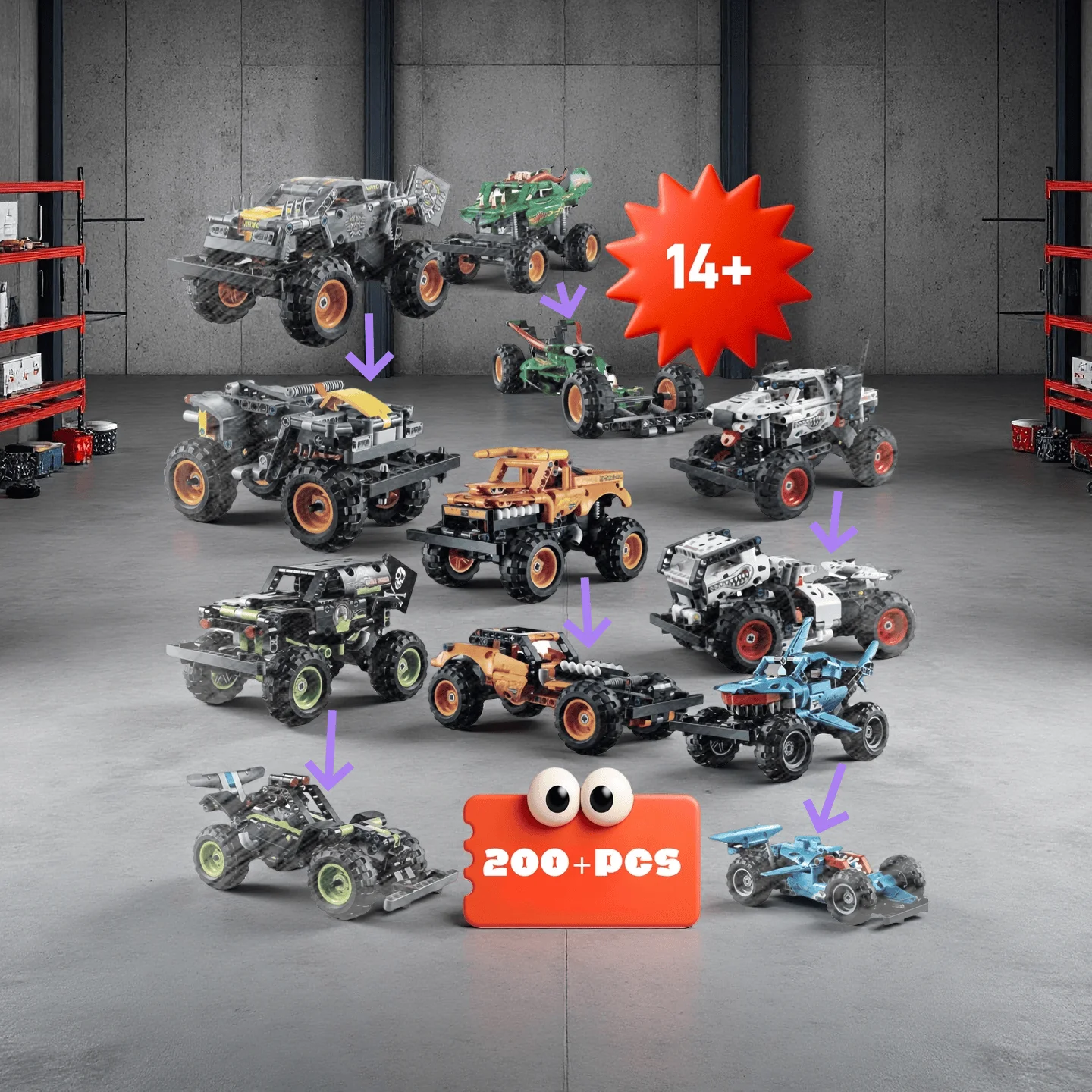 Technical 2in1 Monster Jam Max-D Megalodon Vehicle Building Blocks  Off Road Stunts Car Toy