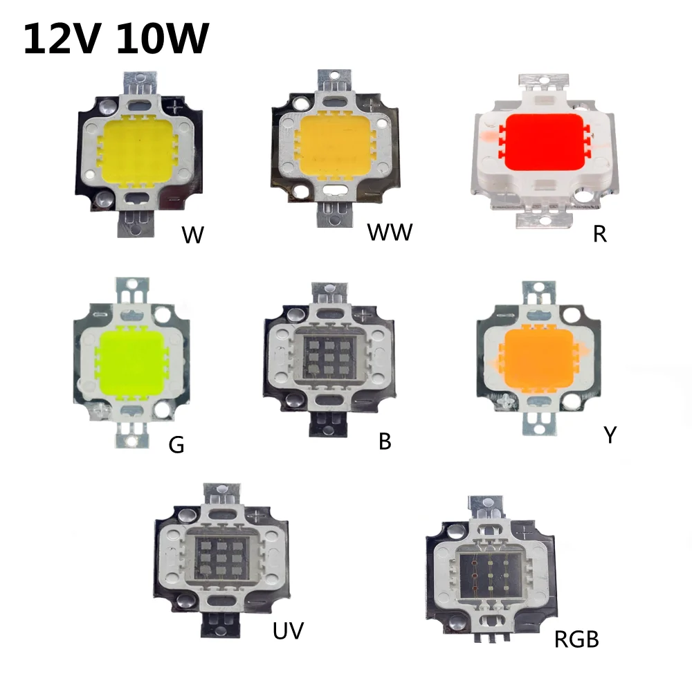 Chip de lámpara integrada de alta potencia, luz COB de 12V y 10W, foco reflector blanco/blanco cálido/Rojo/verde/azul/amarillo/UV/RGB