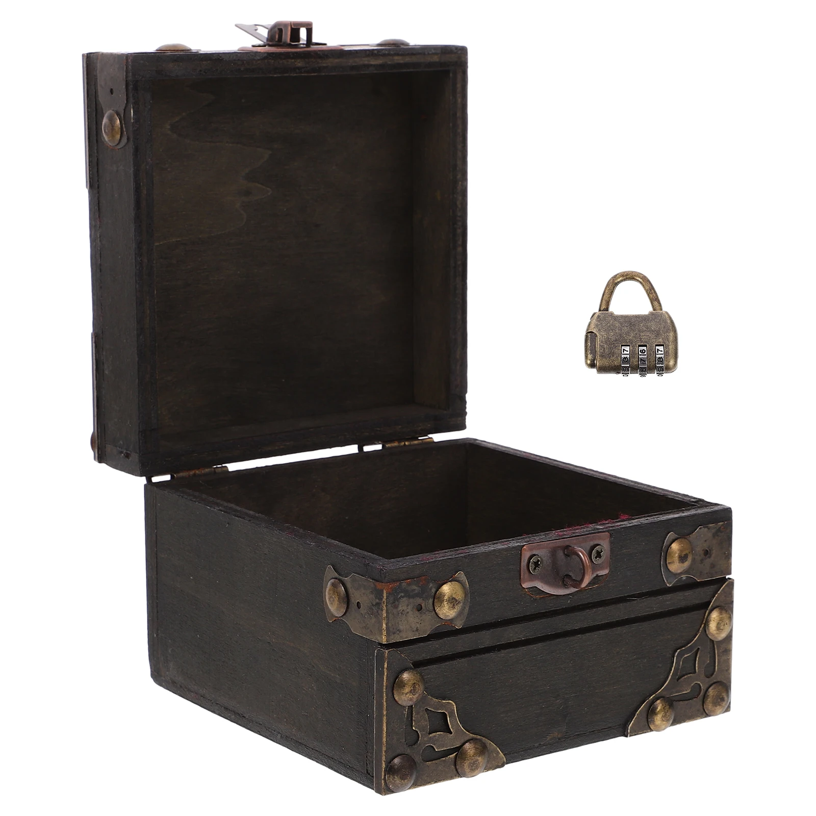 

Wooden Storage Retro Treasure Chest Square Gray 3 Digit Lock Jewelry Large Capacity Keepsake Vintage Trinket Box Wooden Chest