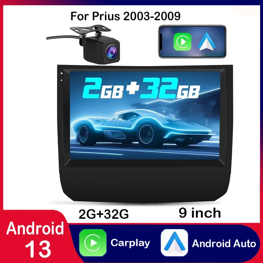 9Inch Car-play Car Stereo Radio GPS Navi WIFI 2+32G Compatible for Prius 2003-2009 Android 13
