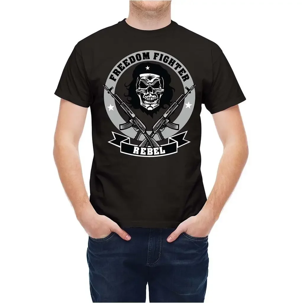 Spoof Comical AK-47 Freedom Fighter Revolution Defender Skull T Shirt New 100% Cotton Short Sleeve O-Neck Tshirt Casual Mens Top