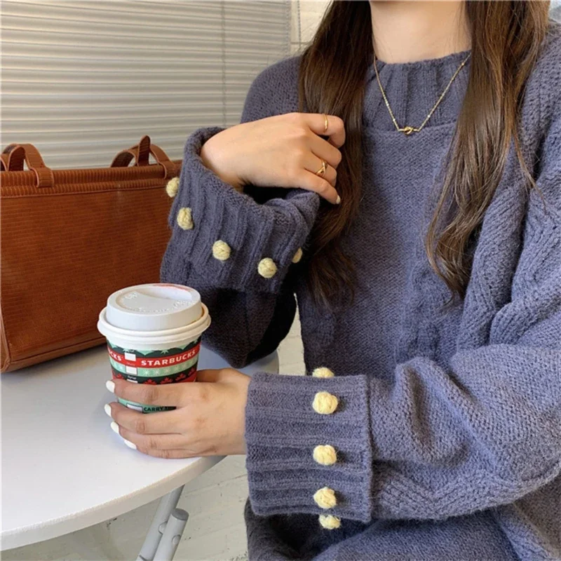 Deeptown Vintage Women Sweater Korean Fashion Long Sleeve Knitted Pullover Loose Solid Color Twist Knitwear Autumn Winter Casual