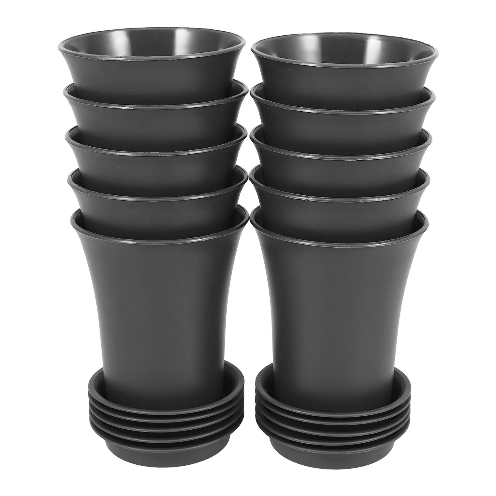 

10Pcs 9cm Dark Grey Round Plastic Planters with Saucer for Succulents and Small Plants Indoor Outdoor Plant Growing Pot