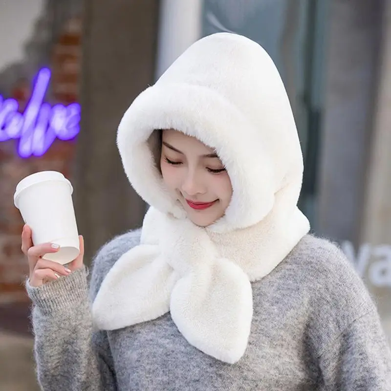 Hooded Scarf For Women Winter Thickened Hooded Scarf Windproof 2 In 1 Warm Hat Sherpa Hood Soft Plush Winter Scarf For Women