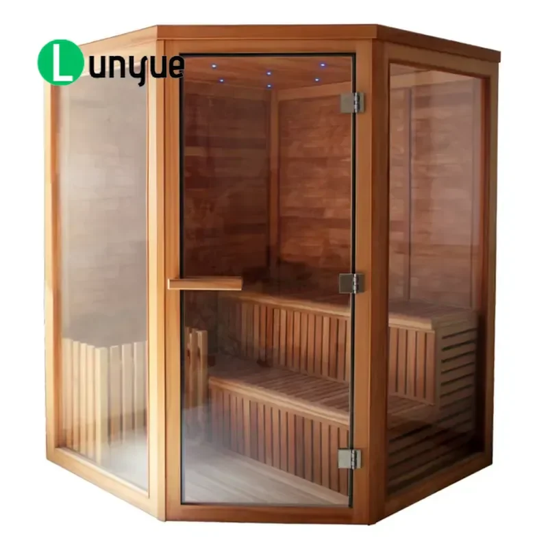 4-6 Person Deluxe Wooden Steam Sauna Room Household Spa Bath Combination Unit for Bathroom Home Wellness Relaxation Durable