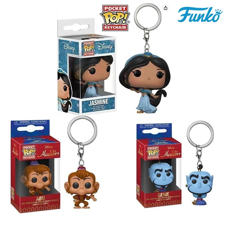 Disney FUNKO llavero POP de bolsillo JASMIN Aladdin & Genie Abu figuras de vinilo llavero de princesa juguete niños colección modelo Juguetes