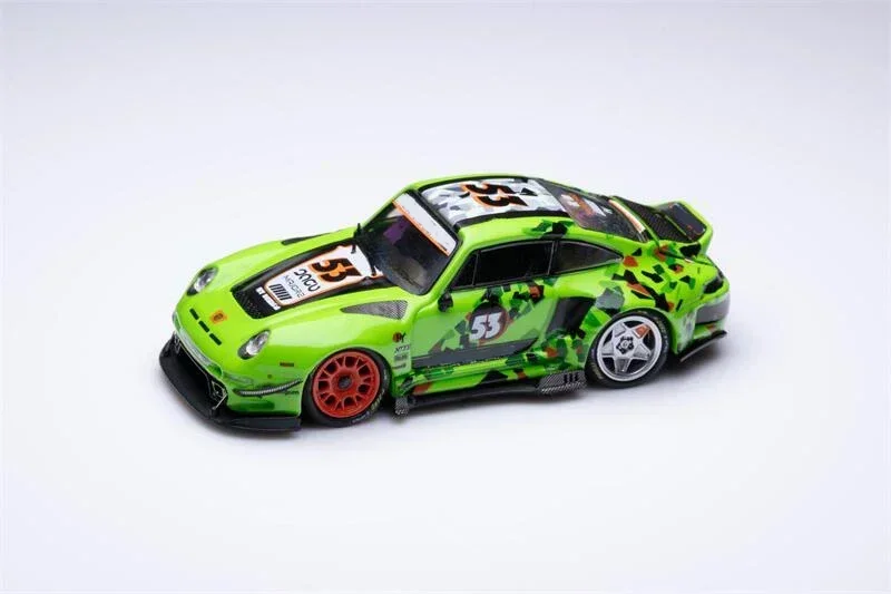 D.Bo Model X DCM 1:64 RWB 993 Duck Tail #53 Fluorescent Green Electroplating Diecast Model Car