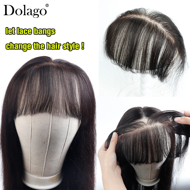 Swiss HD Lace Bangs Human Hair Fringes Extensions 100% Brazilian Human Virgin Hair 3d Blunt Cut Bangs For Women Bleached Knots