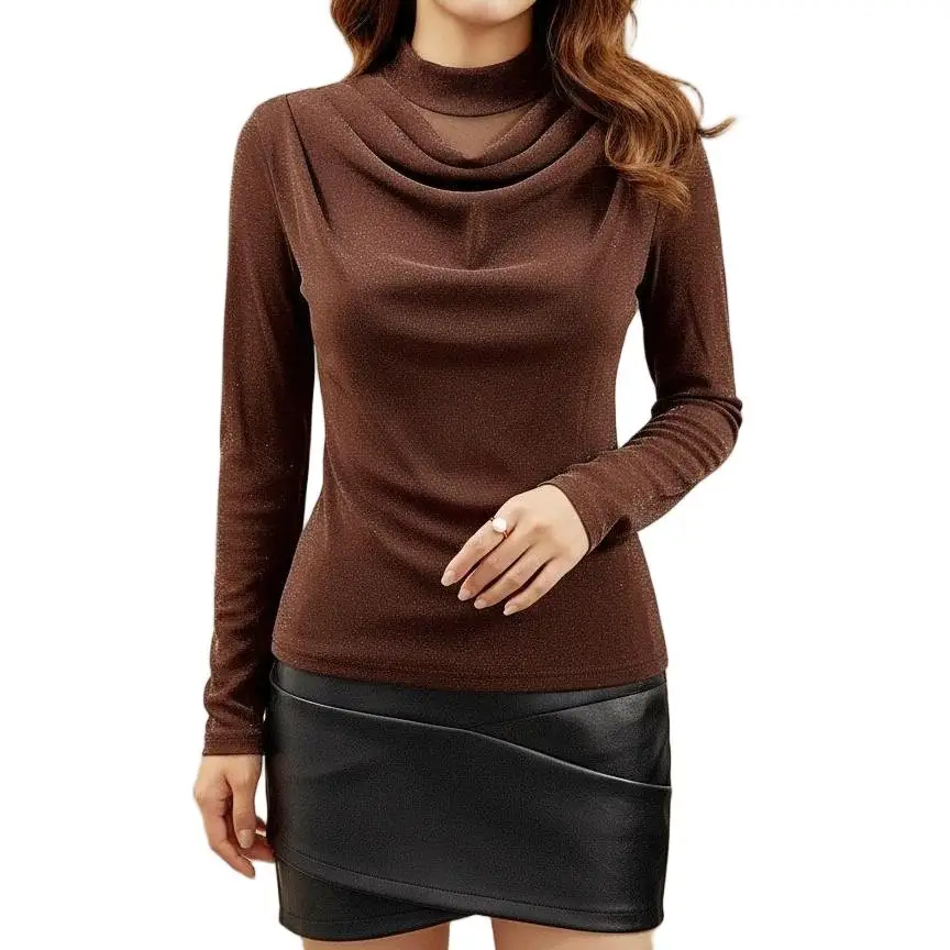 2025,New,Fall,Winter,European,Clothes,Mesh,T-Shirt,Fashion,Sexy,O-Neck,Women,Tops,Long Sleeve,Bottoming Shirt,Elastic,Tees,51001