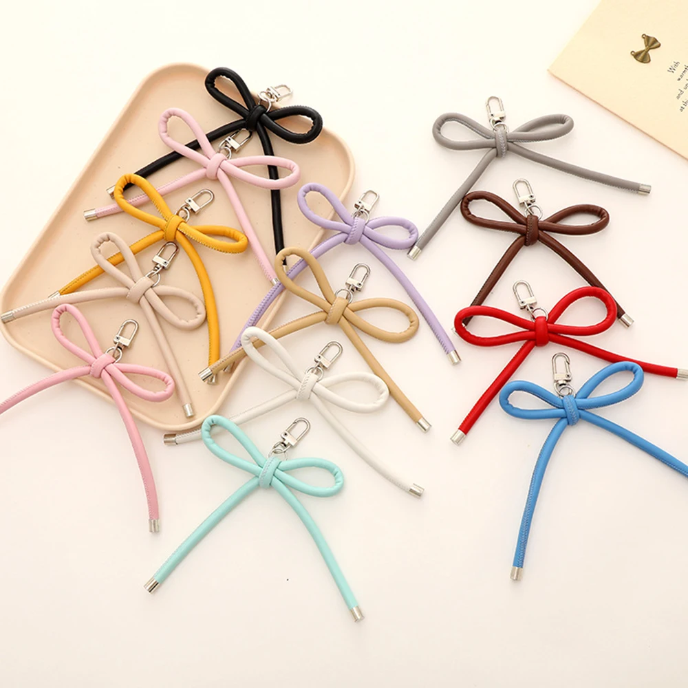 1pc Bow Key Chain Pu Leather Rope Bownot Keychain Ins Korea Fashion Backpacks Keyring Charm Backpack Pendant For Bag And Phones