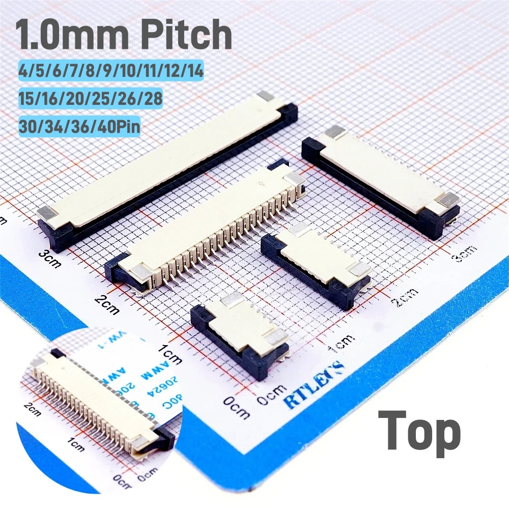 100 Pcs FPC connector 1.0 mm Pitch 4 5 6 7 8 910 11 12 14 15 16 20 25 26 28 30 34 36 40Pin Top Contact Right angle SMD / SMT ZIF