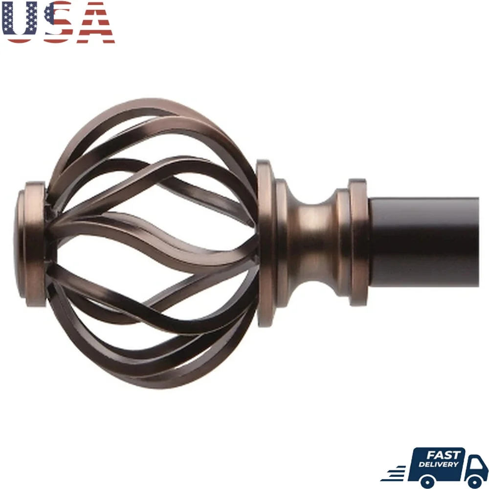 

Adjustable Curtain Rod 36-66 Inches Oil Rubbed Bronze Steel Rod with Decorative Cage Finials and Mounting Hardware