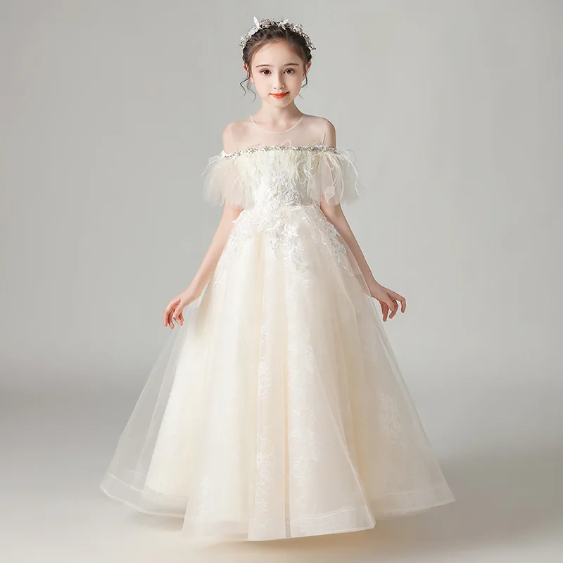 Vestido de princesa elegante infantil com flor, vestido de menina, baile, roupas de menina adolescente, casamento, festa de aniversário, noite, crianças