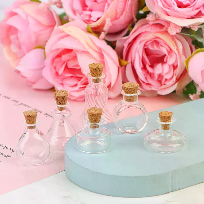 Jarrón en miniatura para casa de muñecas, botella de vidrio, botella de deseos, botella de almacenamiento con jarrón de corcho, tarro de dulces, modelo de decoración para casa de muñecas, 1:12