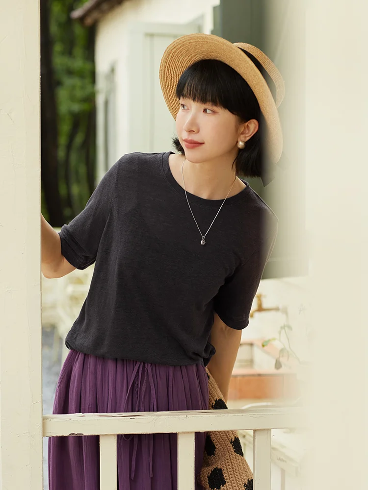 

Wanheng T348 Cool Breeze Linen Knitted T-irt Casual Versatile Slimming Summer Commute Sle ort Sve round Ne