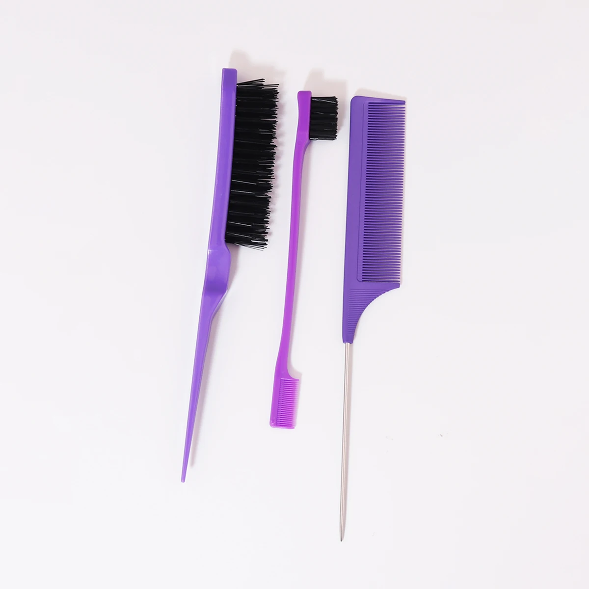 3pcs/set stainless steel thickened ponytail comb dual head control anti-static tearing hair brush set Special for real hair wigs image 4