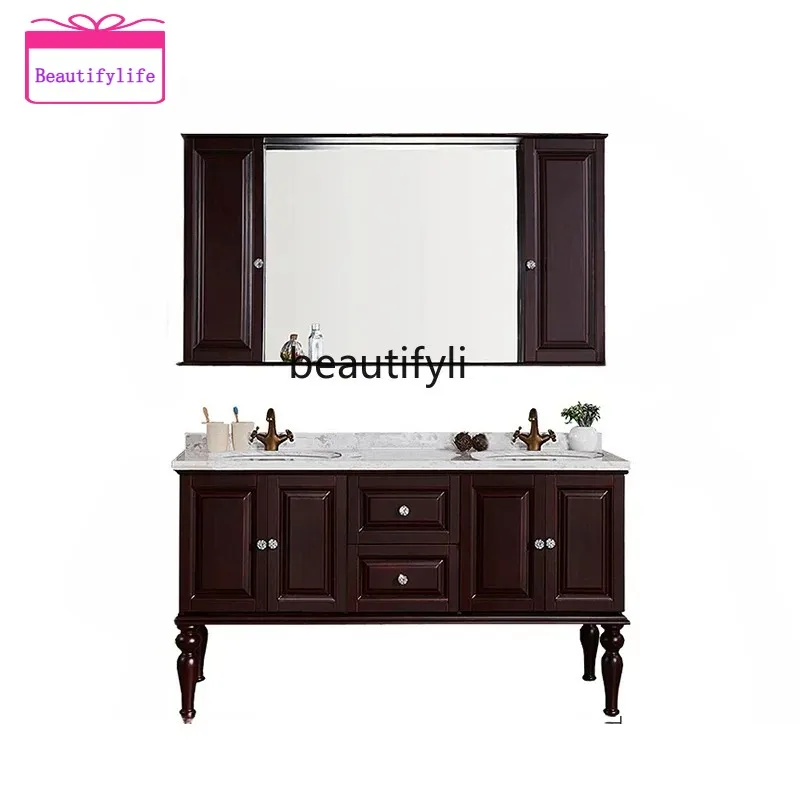 b67   American Oak Bathroom Cabinet Combination Floor-Type Wash Basin Cabinet Holding Basin Solid Wood Mirror Cabinet