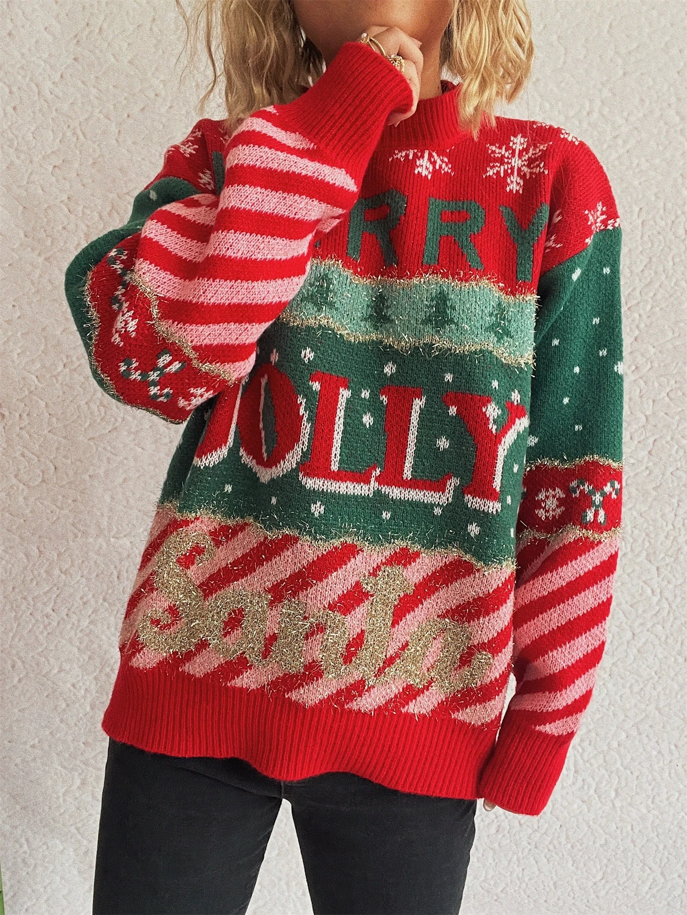 

Christmas New Jacquard Knitted Round Neck Casual Elegant Fashion Versatile High Quality Loose Sweater Hoodie